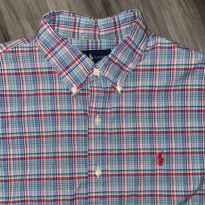 Ralph Lauren large men’s button down dress shirt business casual plaid collared